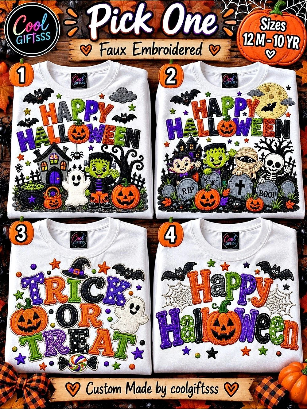 Pick One Kids Halloween Tee | Faux Embroidered Design | Sizes 12M–10